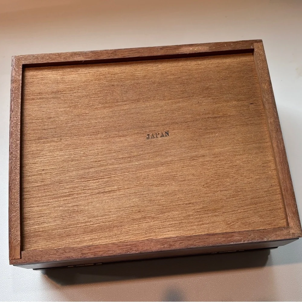 VINTAGE Wooden Jewelry Box with Tapestry Inlay
